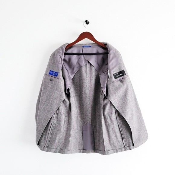 Adrian Jules Sport Coat Flannel Wool Blazer Plaid Gray Purple Mens 43 - Picture 10 of 15